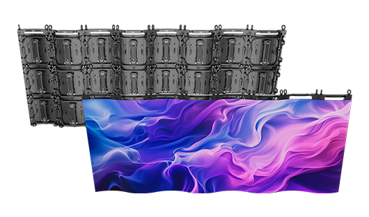 Front and rear views of a suspended FL V2 Outdoor LED screen.