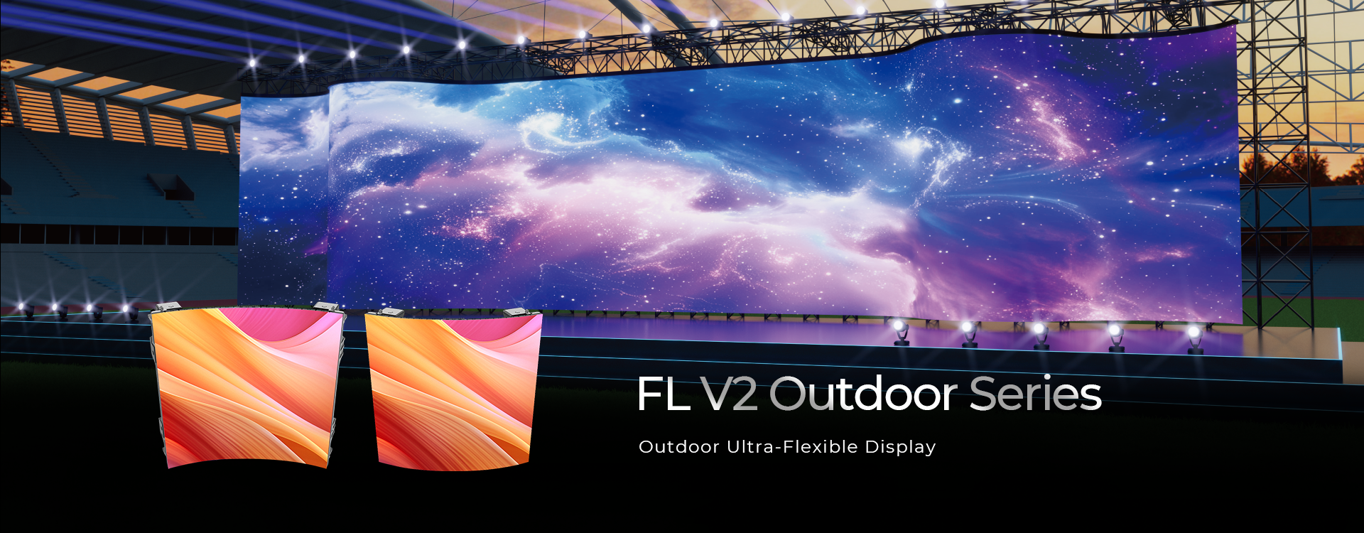 Absen FL V2 Outdoor LED display forming a curved stage backdrop.